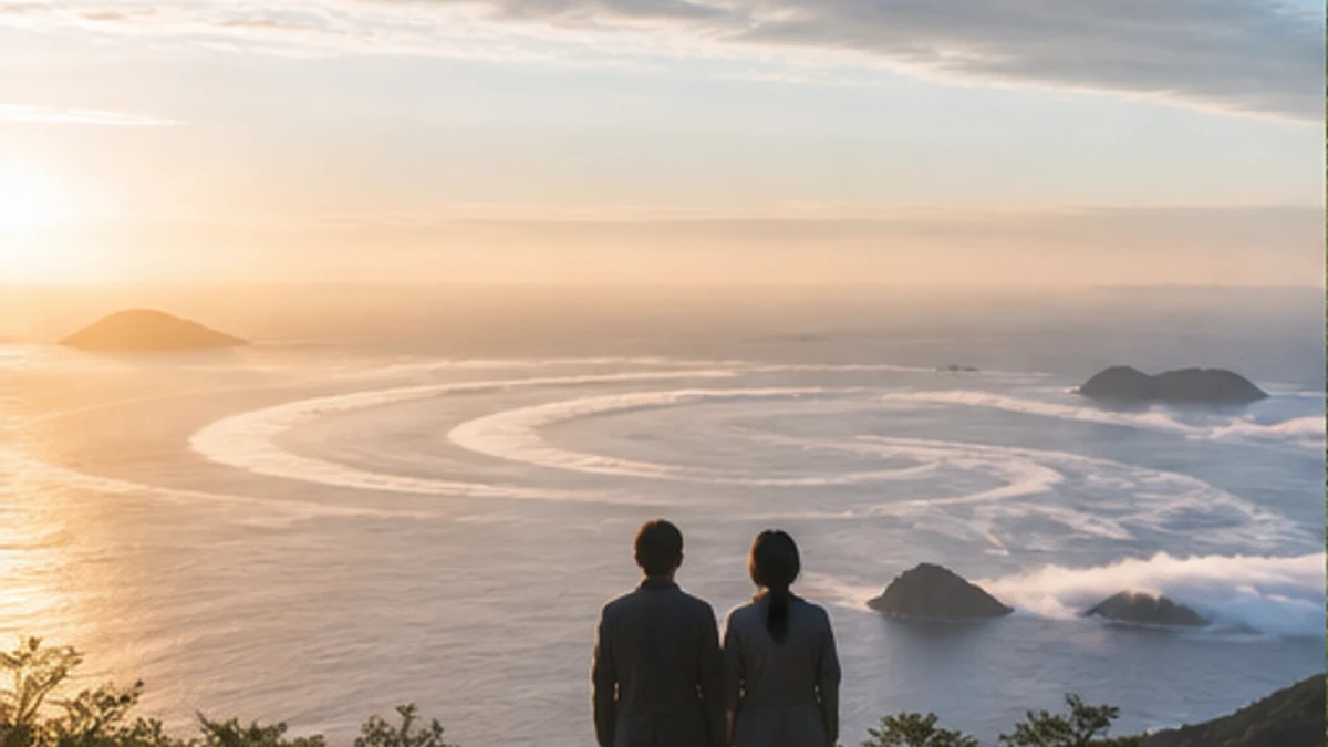 国生み神話を思わせる淡路島の海と二人の旅人