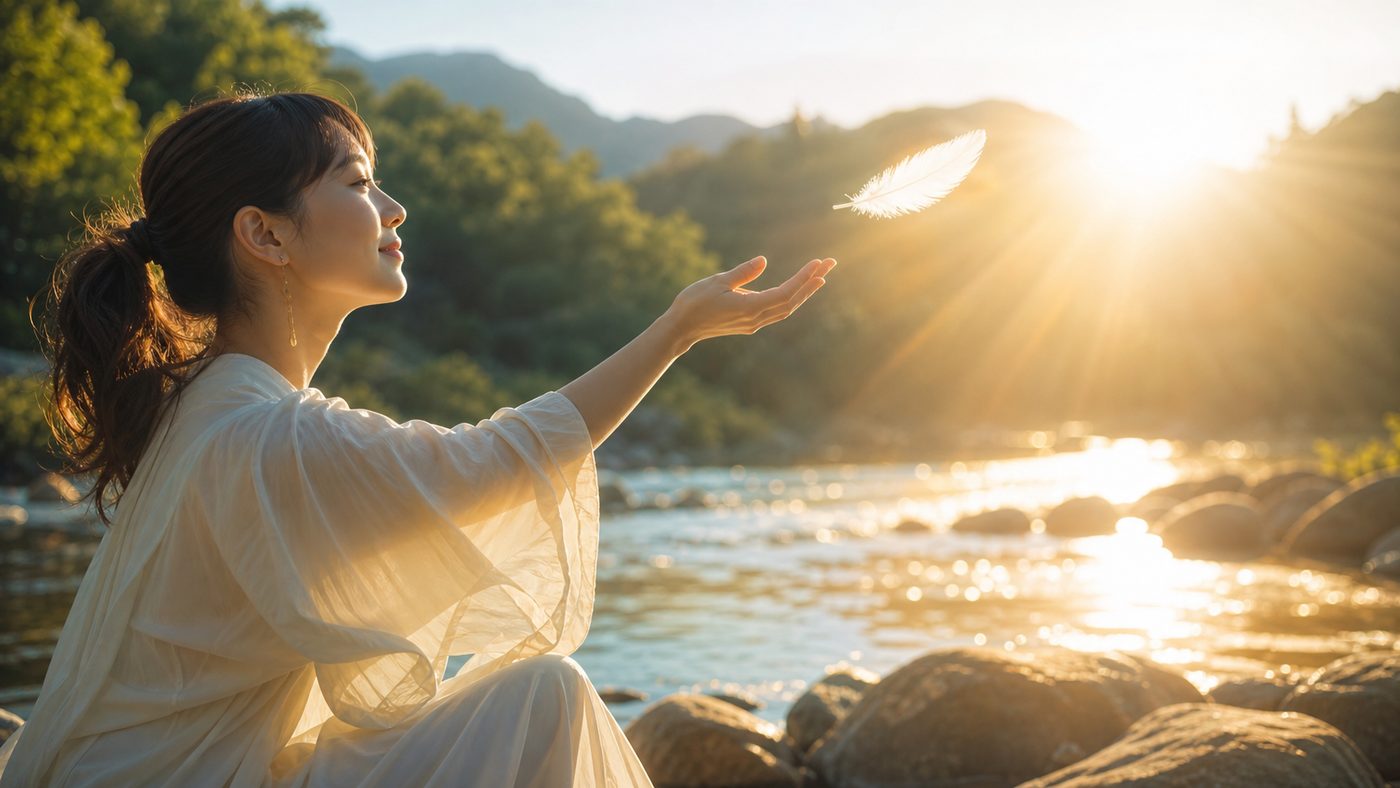潜在意識への執着を手放し流れに委ねる女性