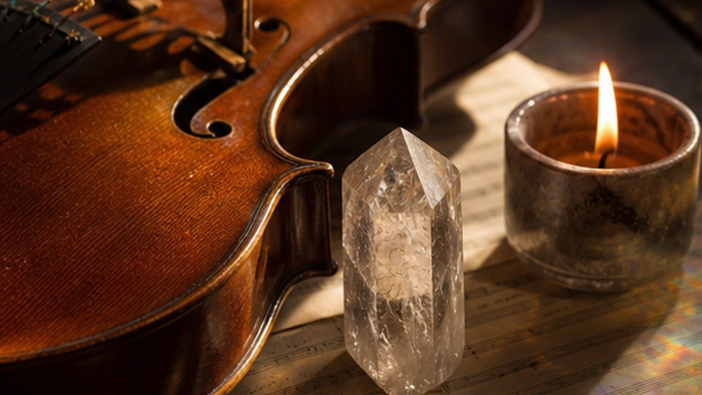 バイオリンとクリスタルに響く音のイメージ