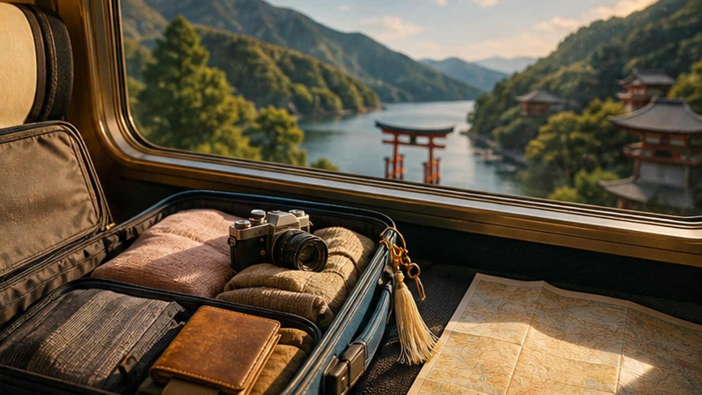 旅で土地のエネルギーを変える列車と神社の風景