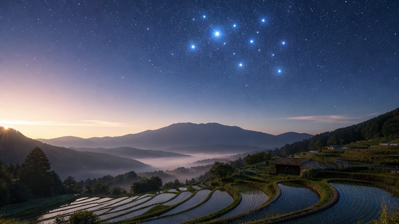 プレアデスの星空と日本の棚田