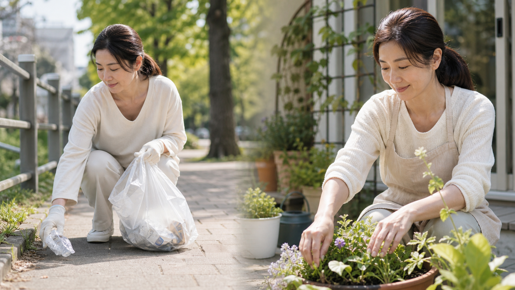 地球を大切にする行動として植物を育てる女性