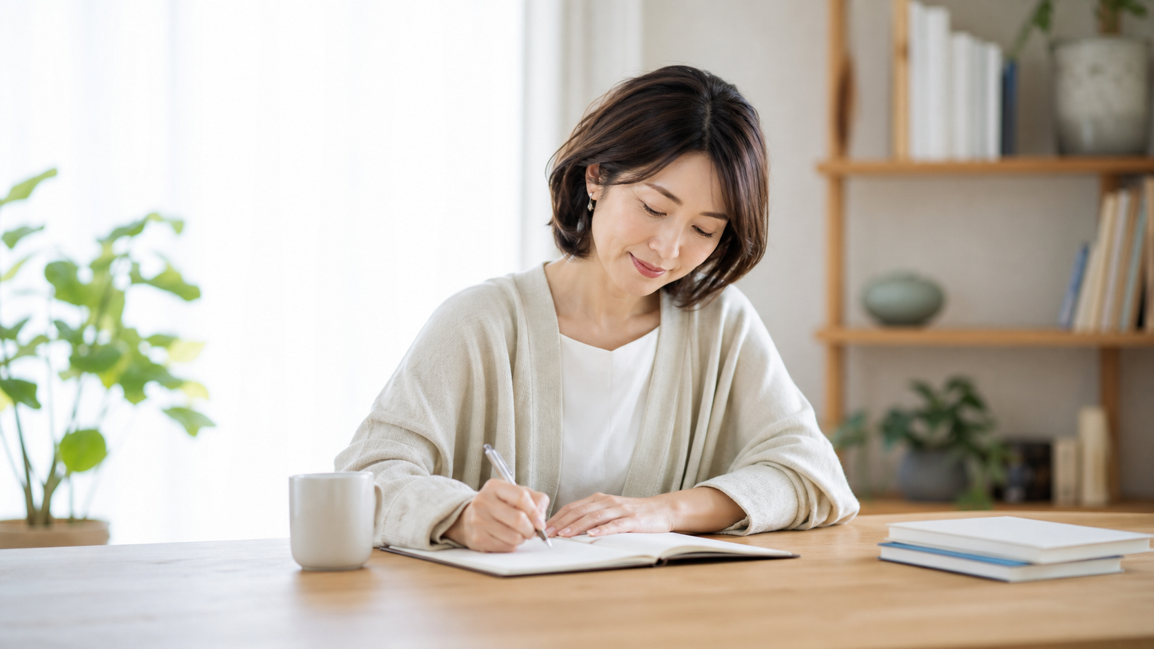 自分の思い込みをノートに書いて見直す女性