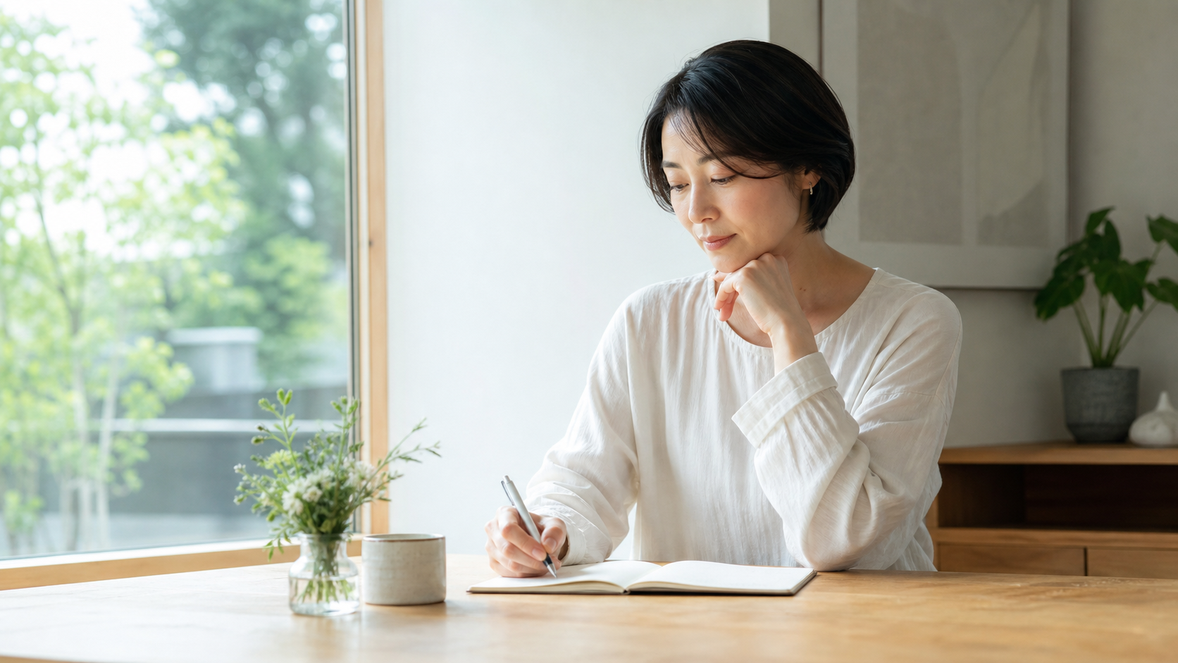 自分の選択をノートに書いて見直す女性