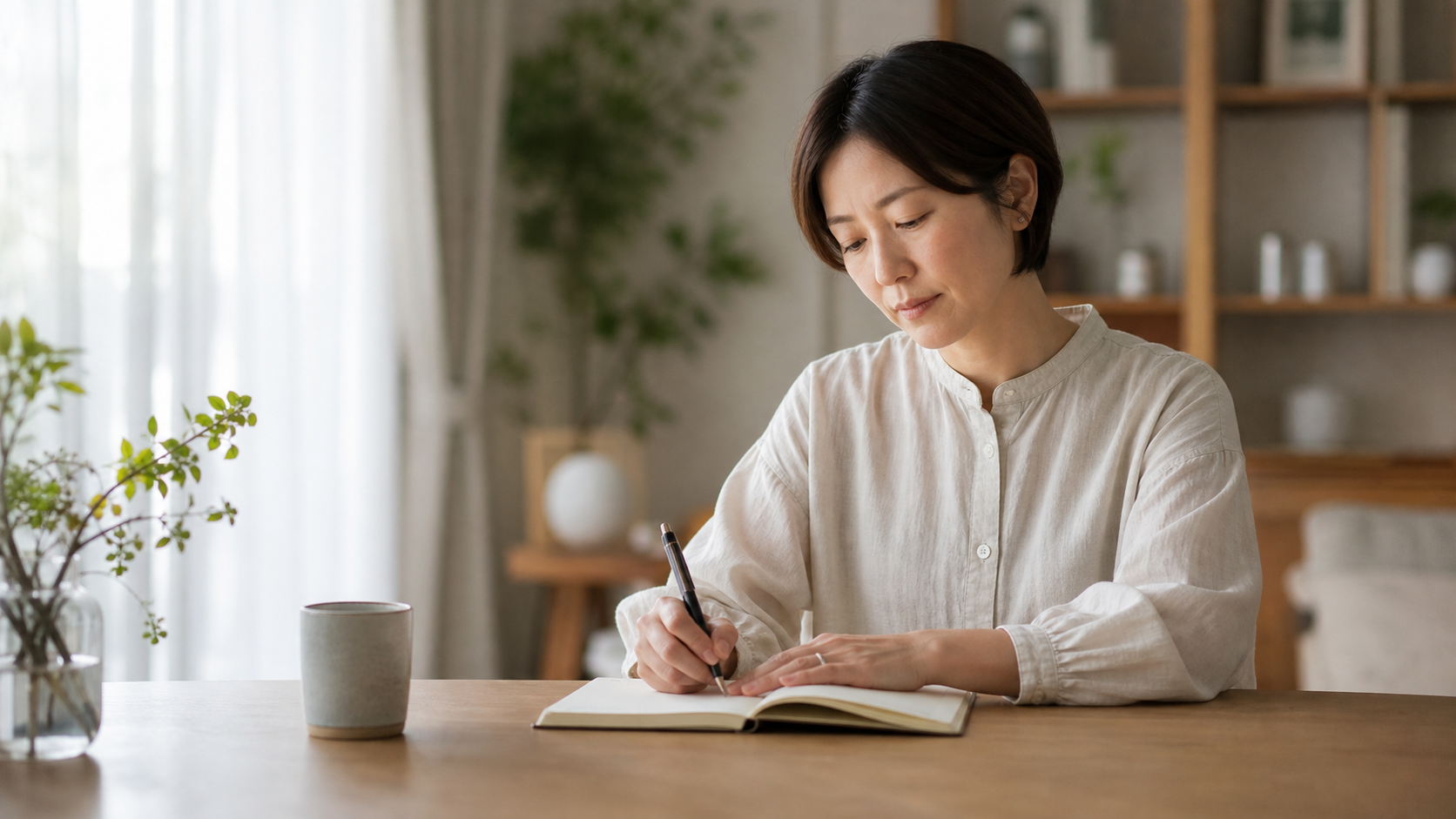 繰り返す人生のパターンをノートに整理する女性