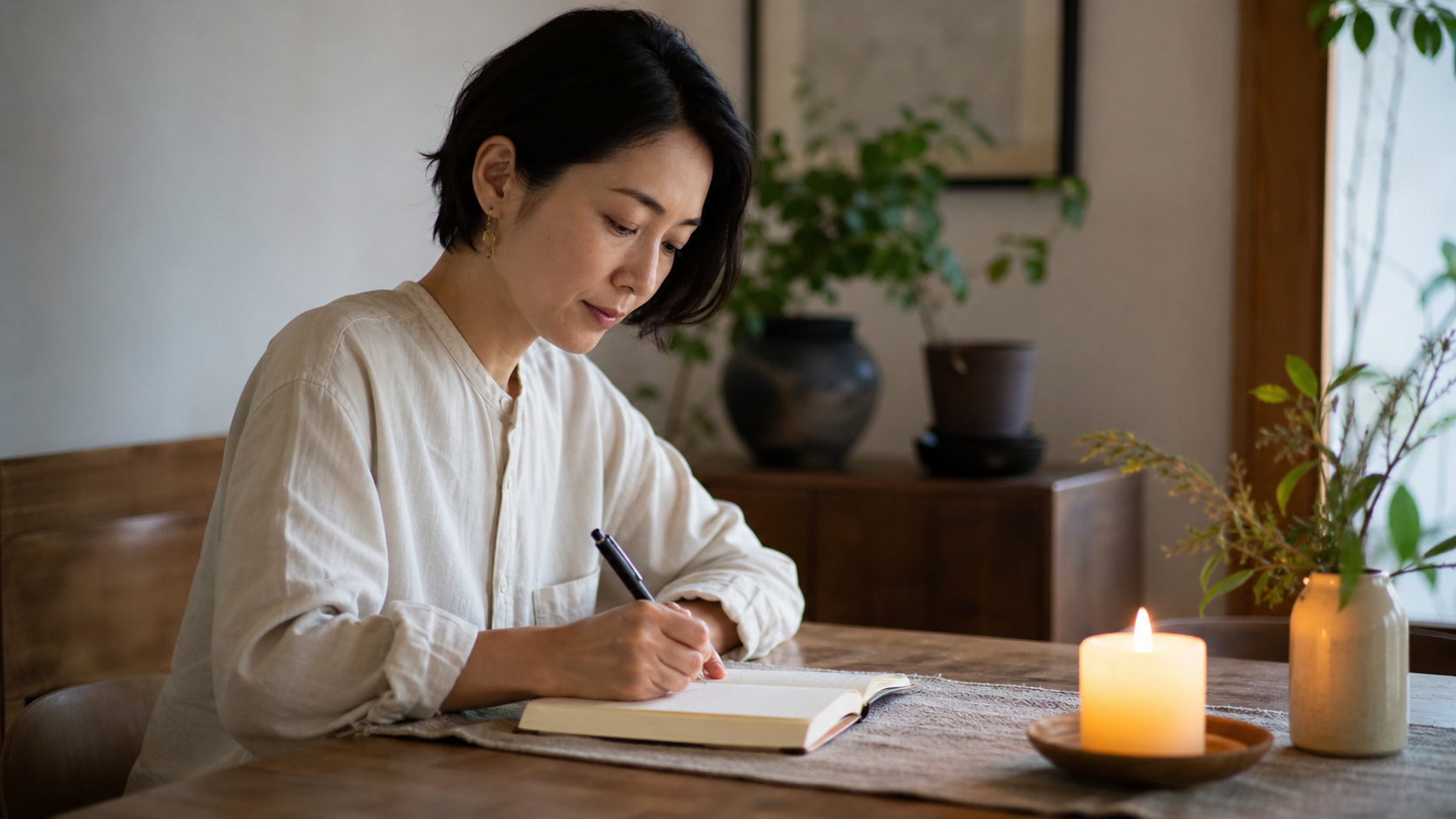 直感的なメッセージを書き留める女性