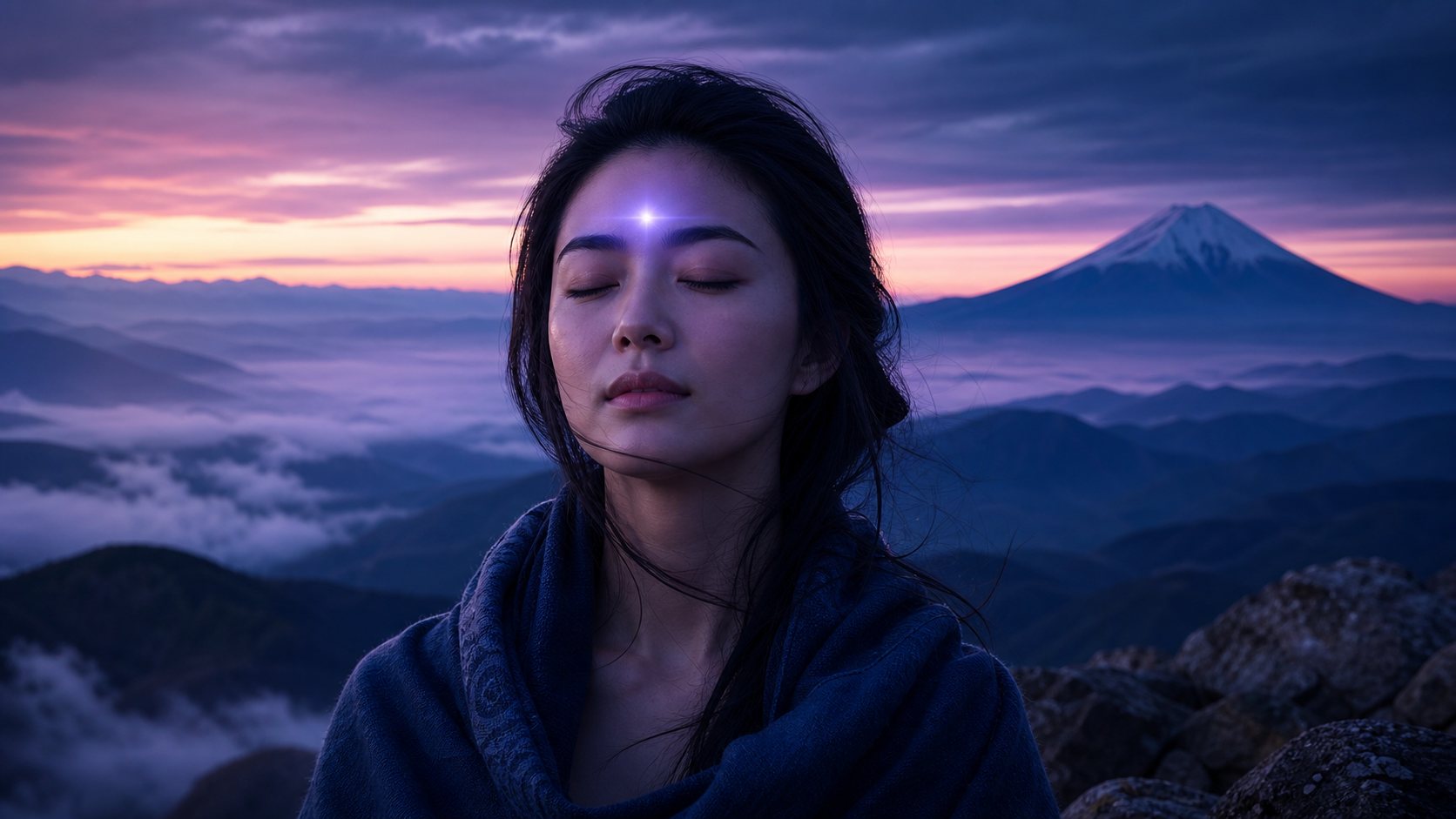 サードアイと8つの能力を象徴する眉間の光と人物