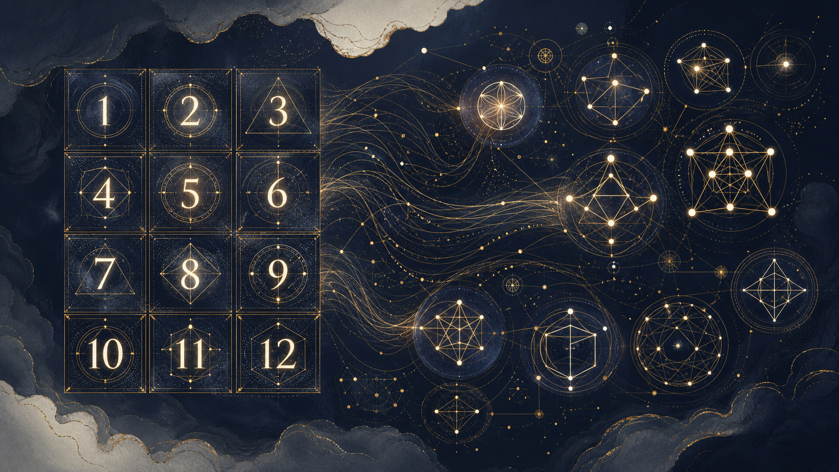 1から12までの数字とそれぞれの意味を表す数秘のイラスト