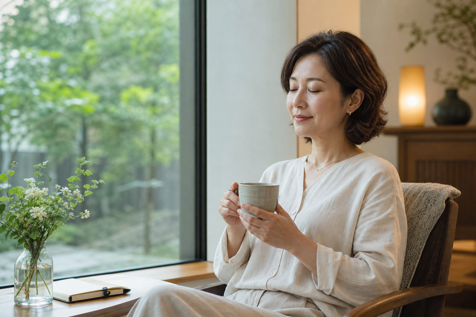 アチューメント後に静かに休む女性