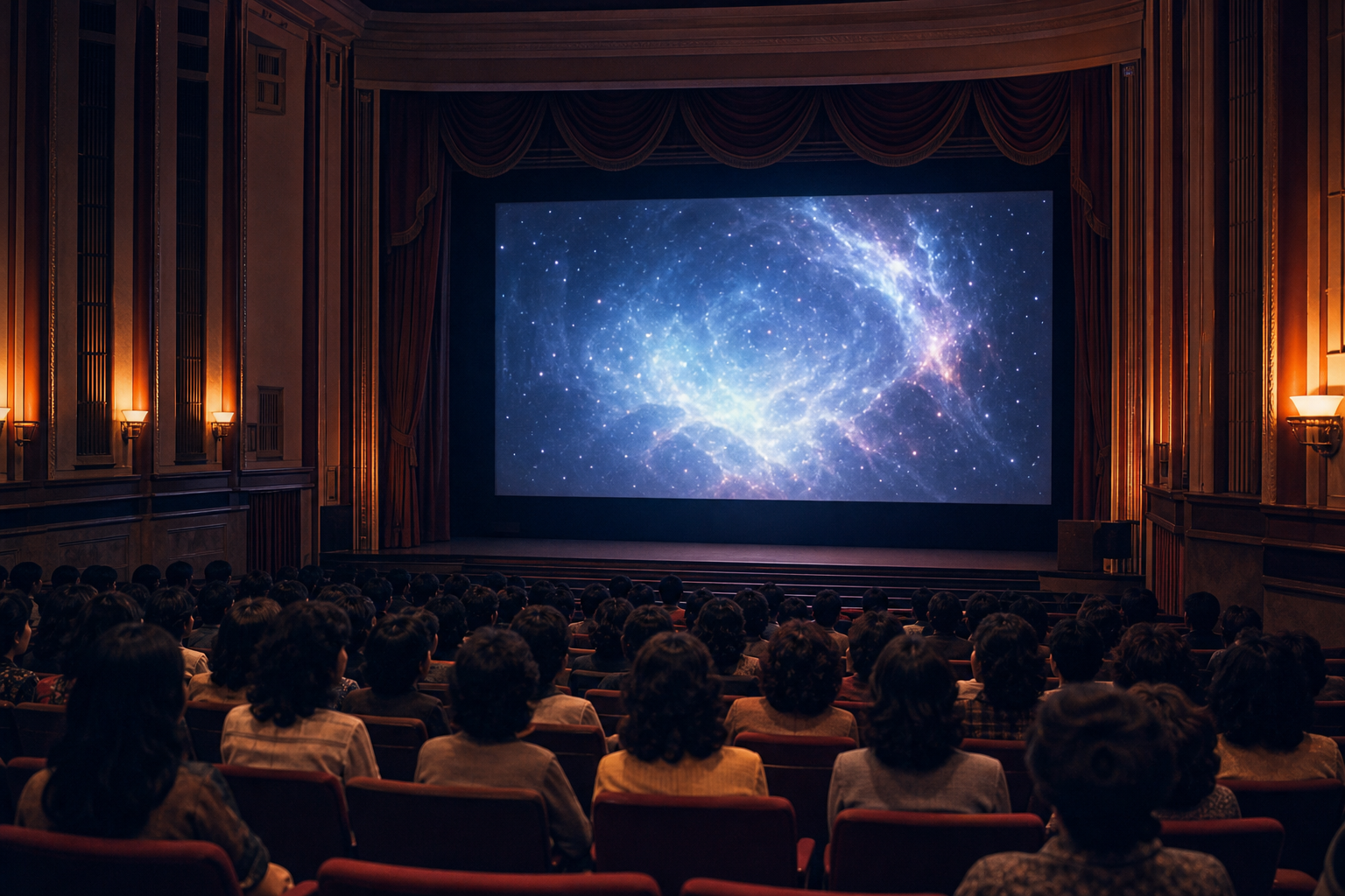 映画館のスクリーンに広がる宇宙的な映像