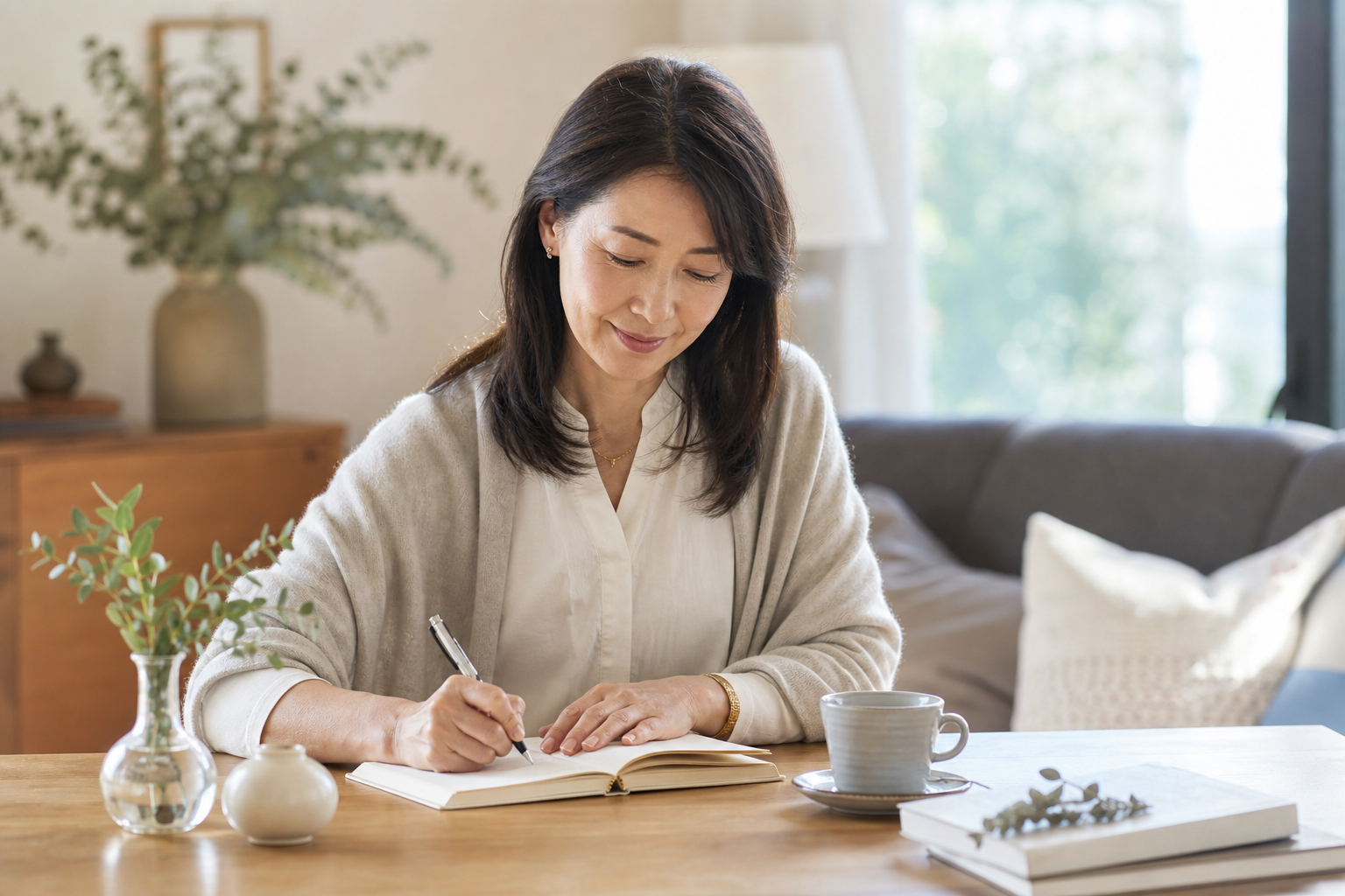 ノートに気持ちを書き自分の生活を整える女性