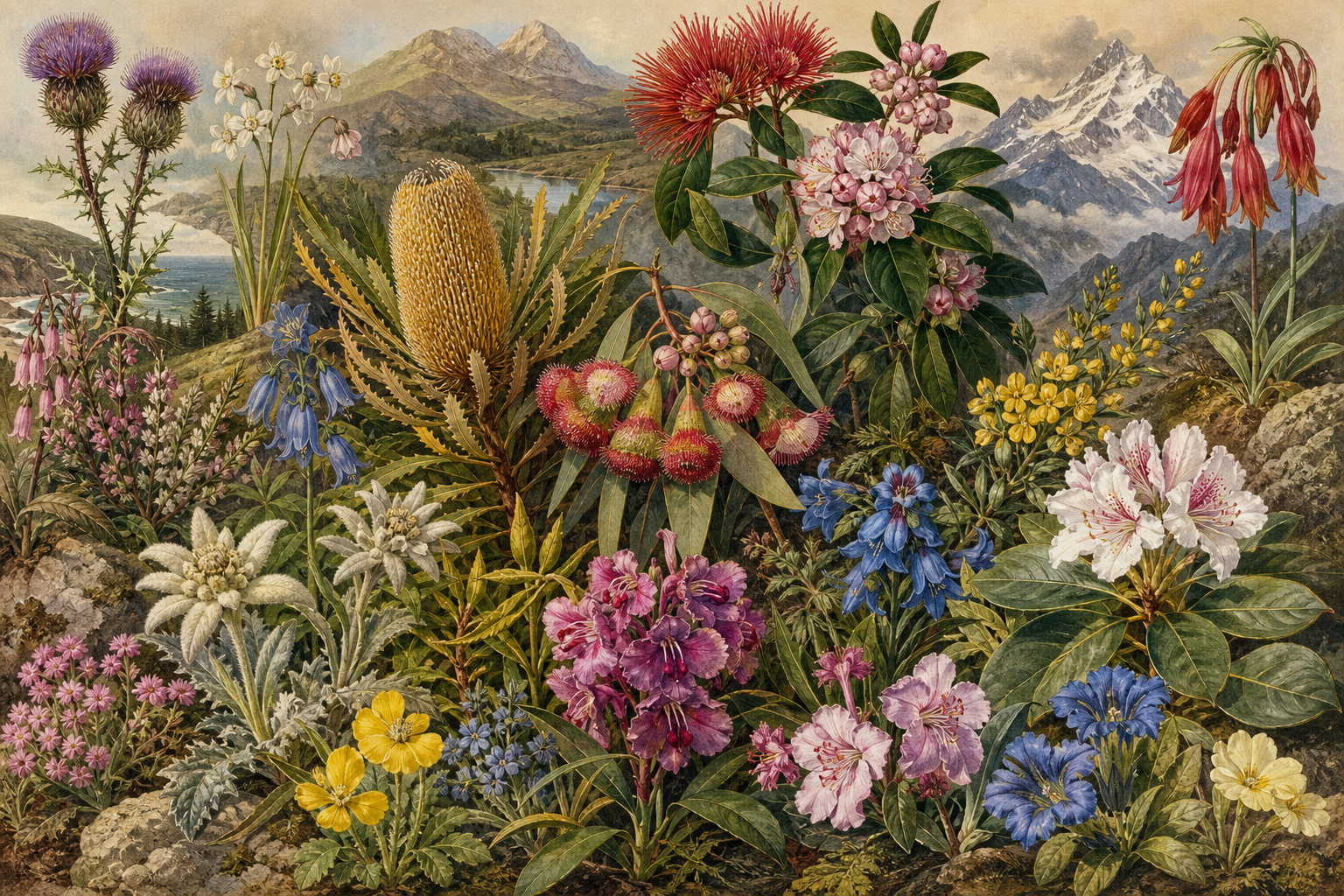 世界7地域の花を集めた植物画