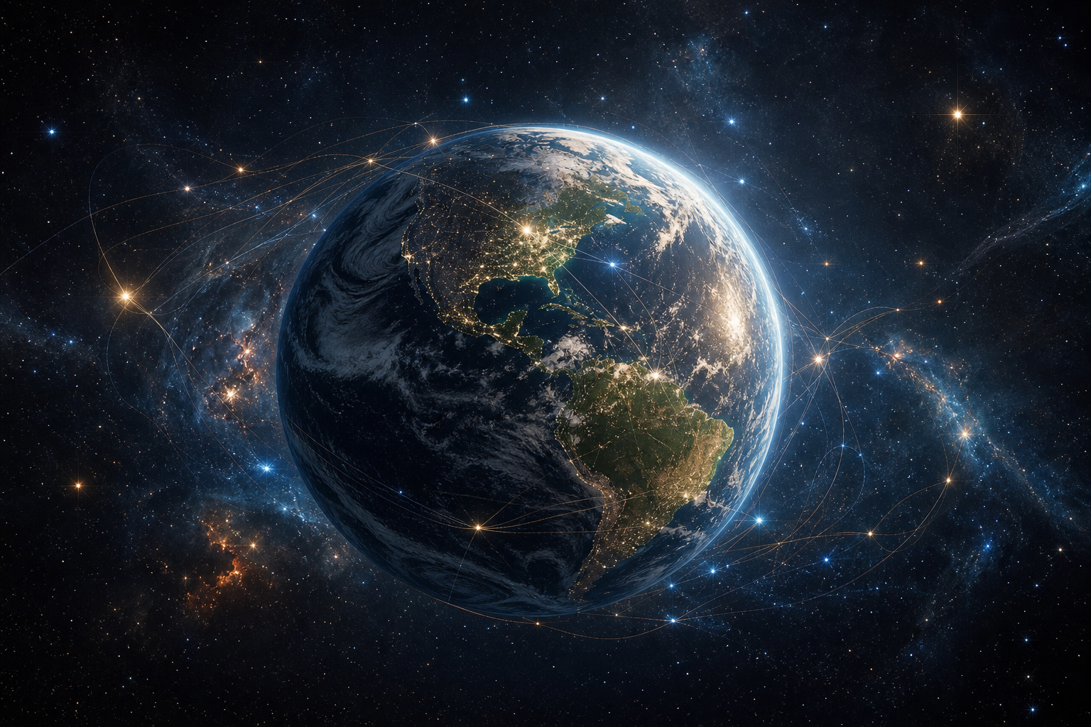 宇宙から見た地球と光のつながり