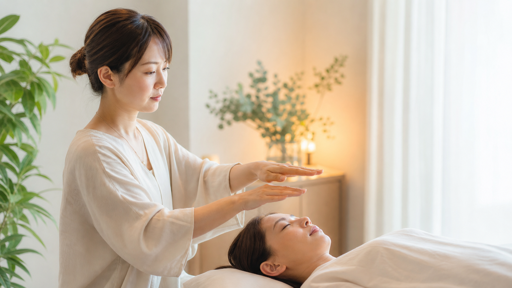 穏やかなヒーリングを行う女性
