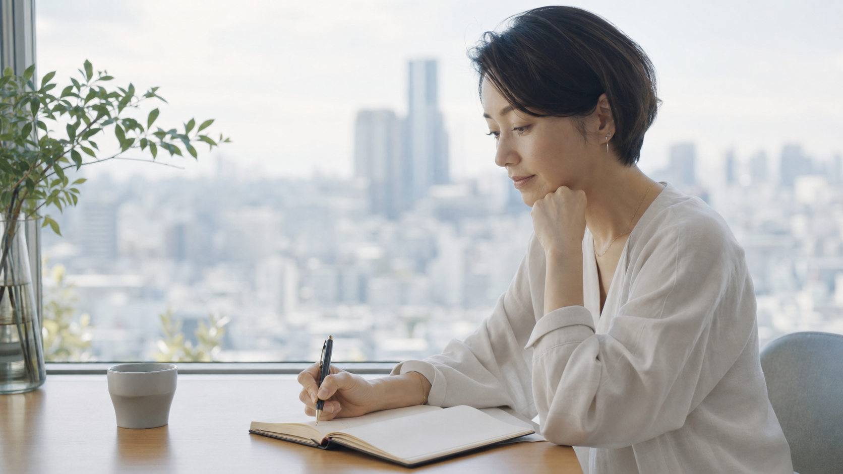 思い込みをノートに書き出す女性