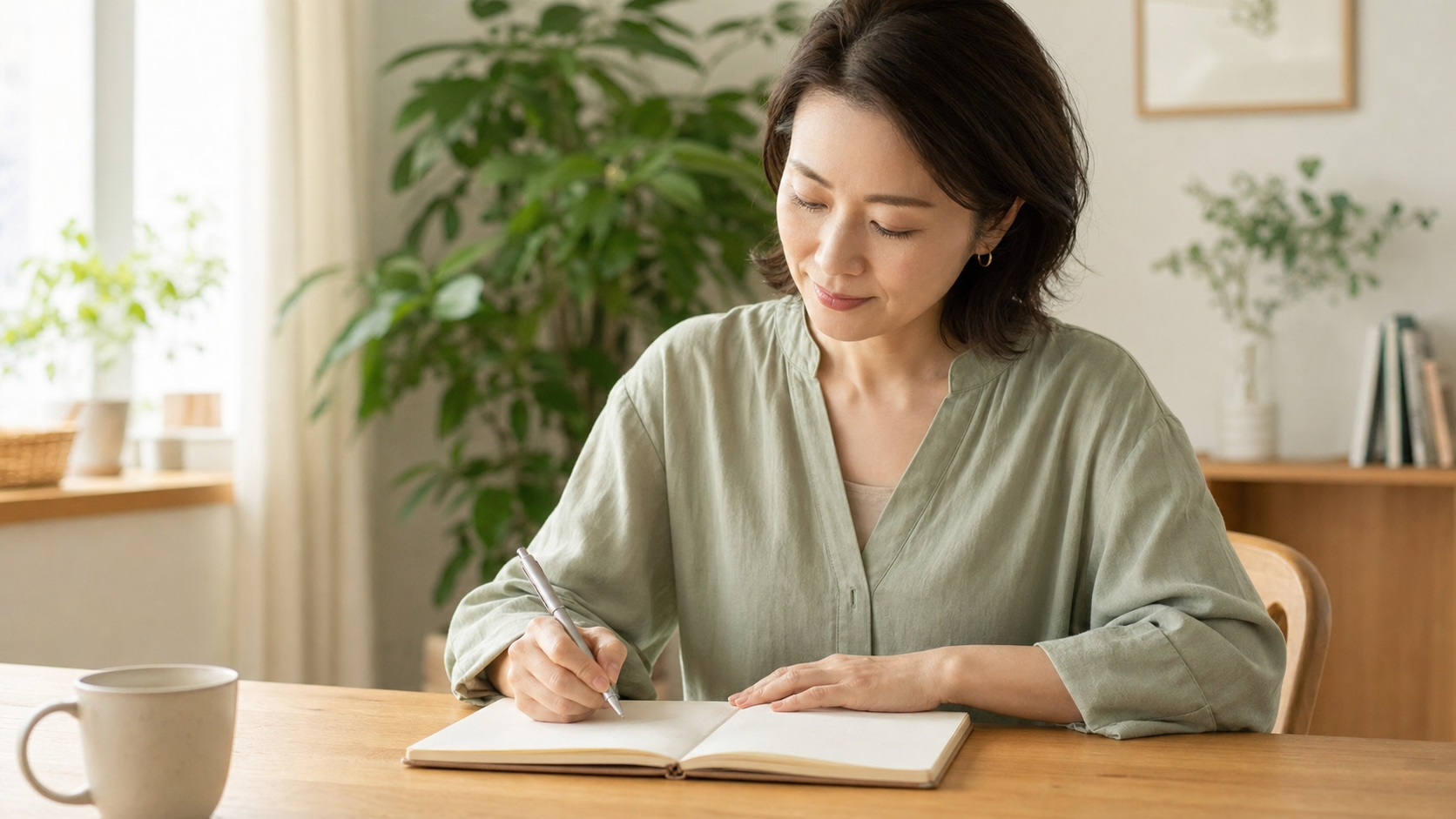 望む未来をノートに整理する大人の女性