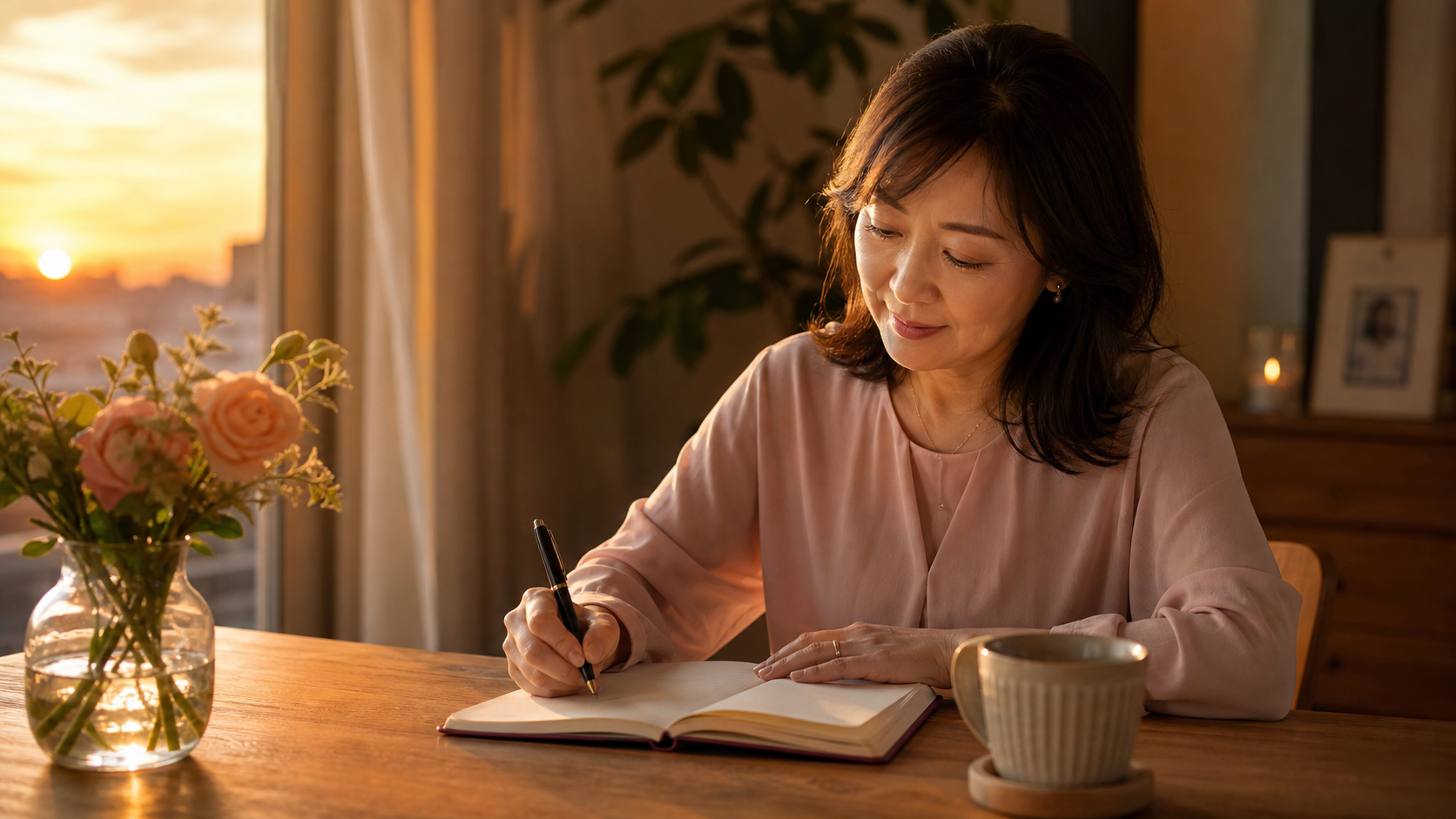 感謝したことをノートに書く大人の女性