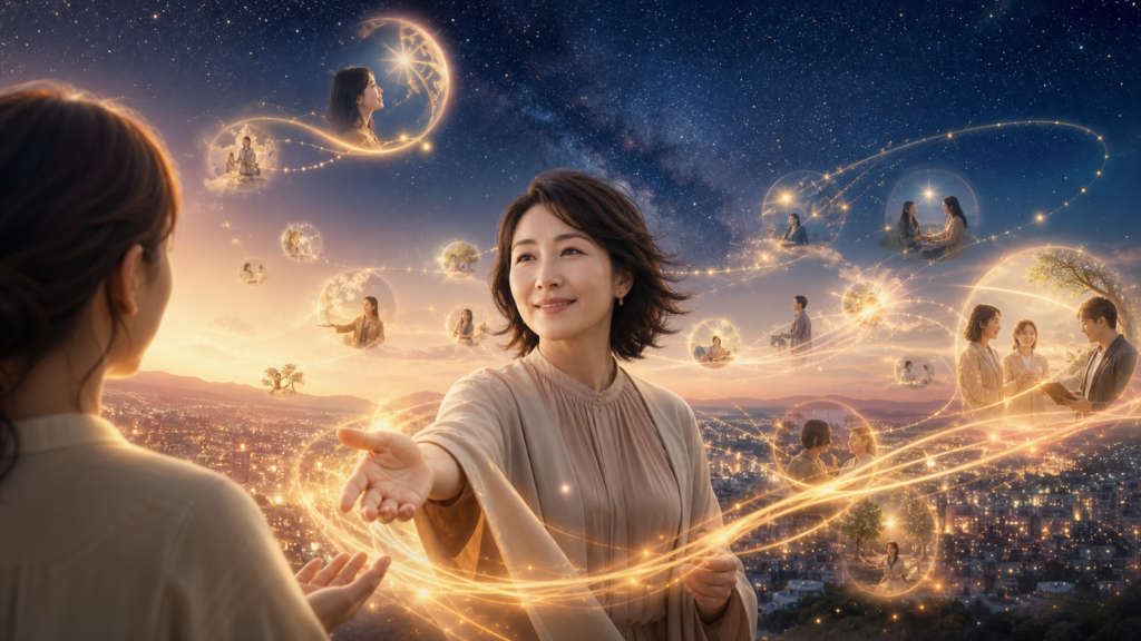 親切と豊かさの循環を表す宇宙銀行のイメージ