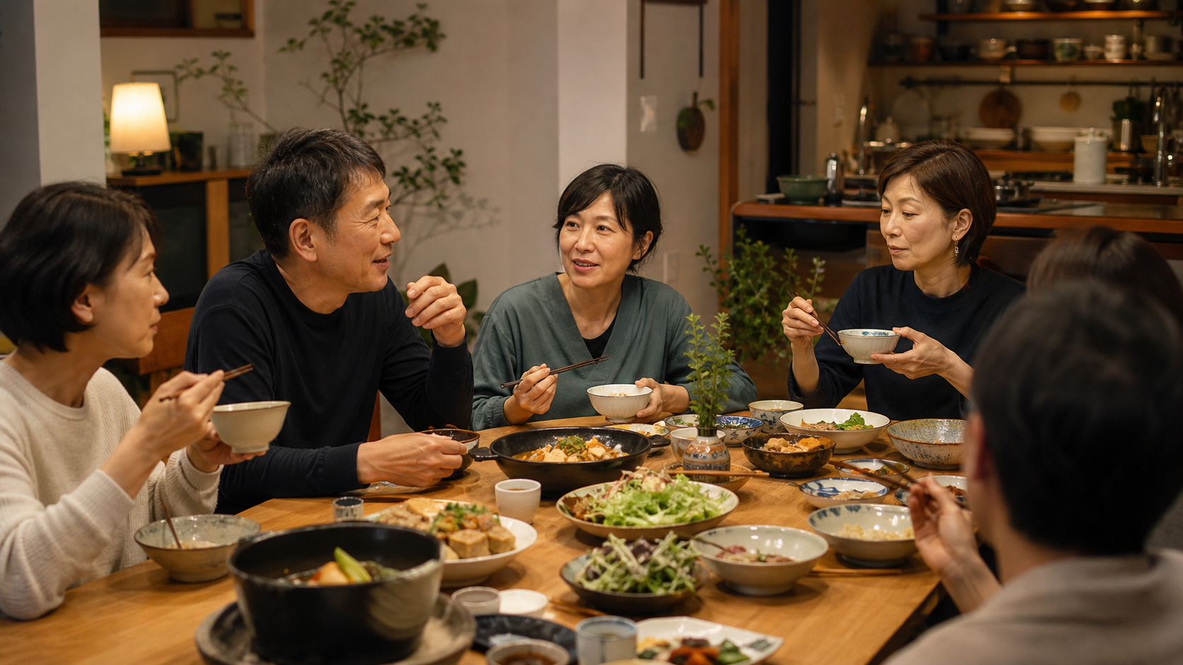 食の違いを尊重して食卓を囲む大人たち