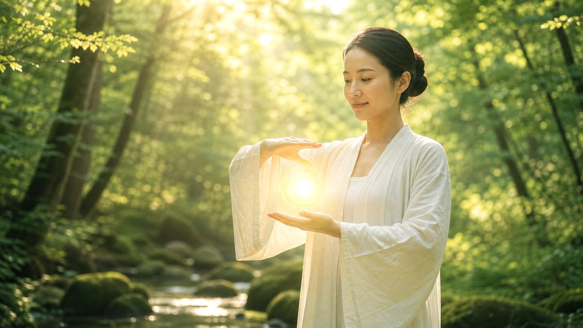 初心者が静かに気を練るイメージ