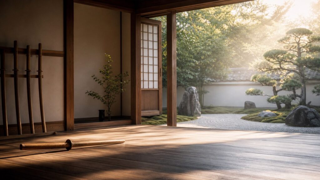 古神道と武術を象徴する静かな日本の道場