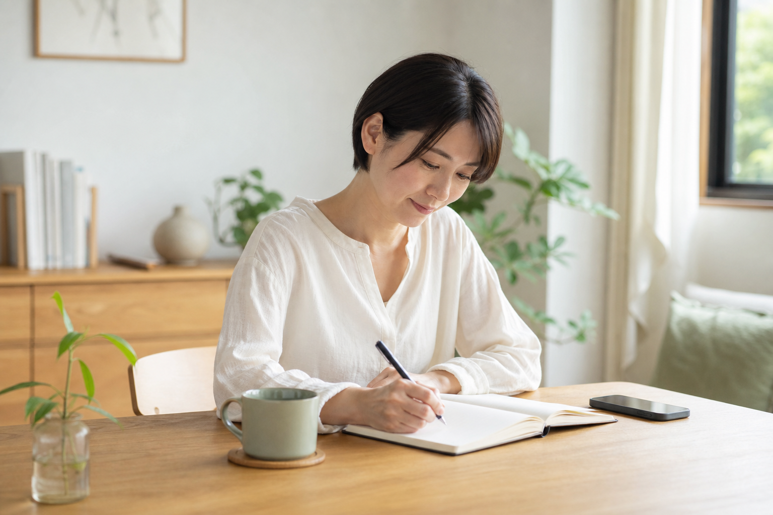 感情を書き出して心のパターンを見つめる女性