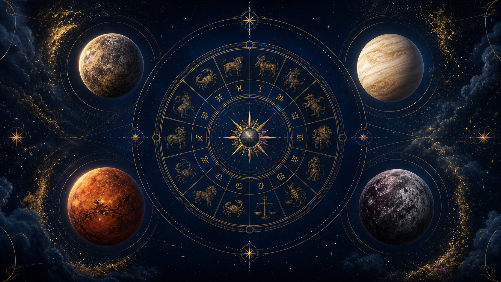水星・火星・金星・冥王星と占星術の星図