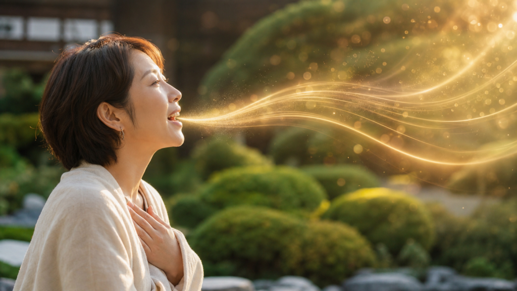 言葉から温かな光の波が広がる様子で表した言霊