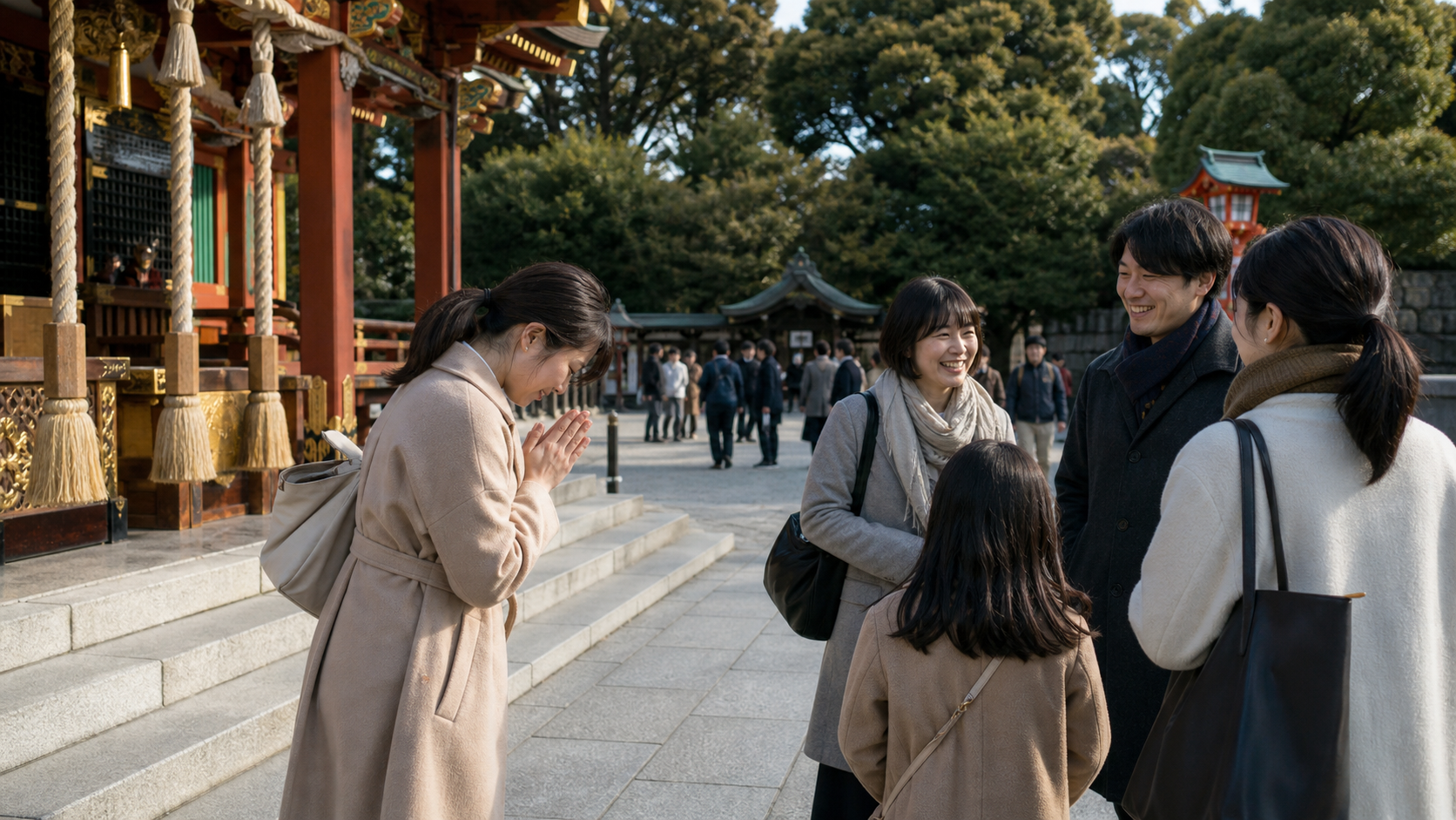神社参拝後に現実の交流へつなげる人々