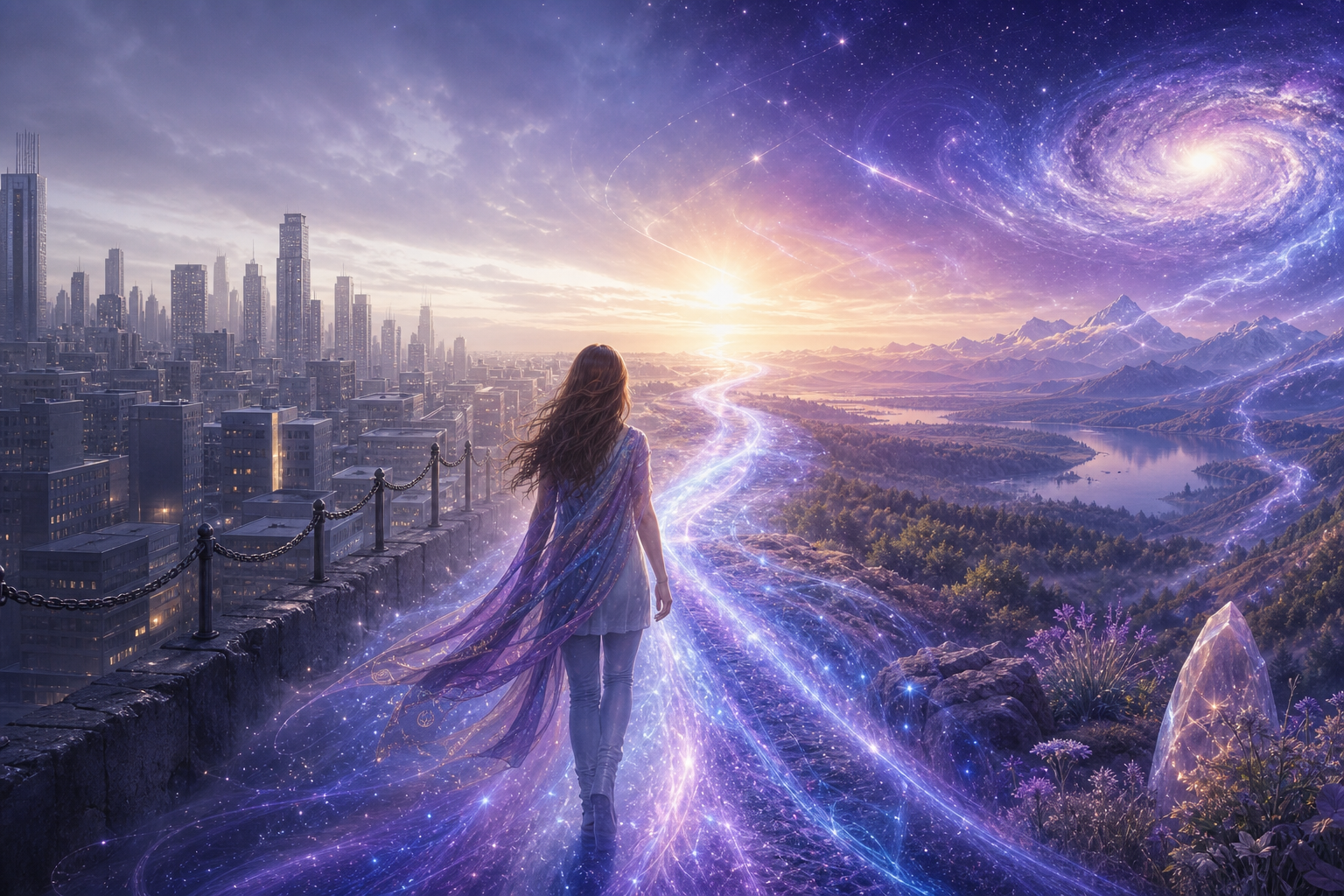 アンドロメダ星人が地球で自由と未来への使命を思い出すイラスト