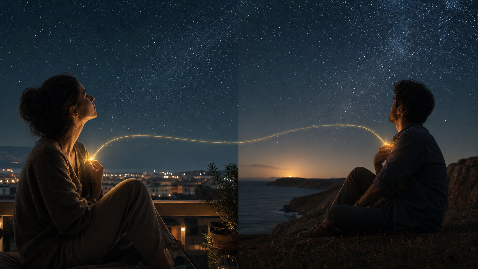 同じ星空の下で互いを想うツインレイの二人
