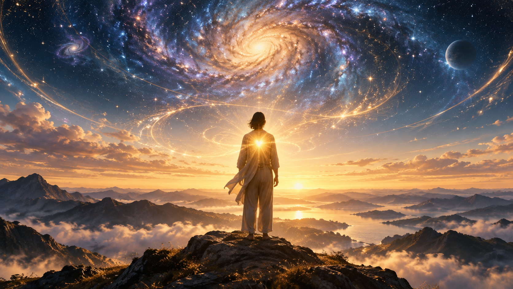 宇宙の光の中で自分自身の偉大さを思い出す人